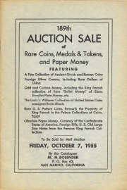 189th auction sale of rare coins, medals & tokens, and paper money. [10/07/1955]
