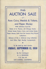 194th auction sale of rare coins, medals & tokens, and paper money. [09/12/1958]