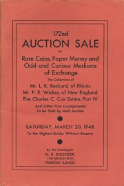 172nd auction sale of rare coins, paper money, and odd and curious mediums of exchange. [03/20/1948]