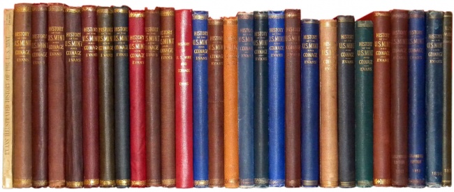 A few of the available bindings of Evans' Mint History.Photo courtesy of David F. Fanning Numismatic Literature.