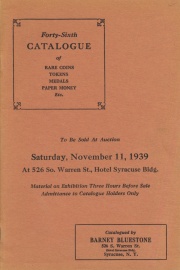 Forty-sixth catalogue of rare coins, tokens, medals, paper money, etc. [11/11/1939]