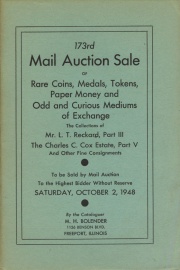 173rd mail auction sale of rare coins, medals, tokens, paper money, and odd and curious mediums of exchange. [10/02/1948]