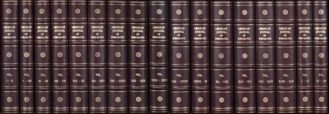 Craig Smith's finely bound set of the American Journal Of Numismatics.Photo courtesy of George Frederick Kolbe - Fine Numismatic Books.