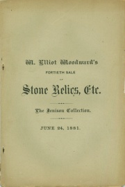 CATALOGUE OF THE ARCHAEOLOGICAL CABINET OF O. A. JENISON, OF LANSING, MICHIGAN. COMPRISING STONE IMPLEMENTS AND OBJECTS IN GREAT VARIETY. AXES, TOMAHAWKS, CELTS, CHISELS, GOUGES, PESTLES, HAMMERS, SPEAR HEADS, ARROW POINTS, DRILLS, BANNER STONES, GORGETS, PENDANTS, AMULETS, PIPES, ETC., ETC. THE WHOLE FORMING, WITHOUT DOUBT, THE BEST EXISTING COLLECTION ILLUSTRATING THE STONE AGE, IN MICHIGAN, TOGETHER WITH A FEW PRE-HISTORIC OBJECTS IN COPPER, AND A GOOD VARIETY OF THE ARMS, ETC., USED BY THE SAVAGE TRIBES OF AMERICA WITHIN THE HISTORIC PERIOD. ALSO A SMALL COLLECTION OF FINE COINS.