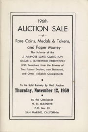 196th auction sale of rare coins, medals & tokens, and paper money. [11/12/1959]