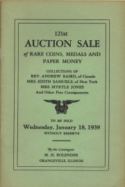 121st auction sale of rare coins, medals, and paper money. [01/18/1939]