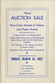 192nd auction sale of rare coins, medals & tokens, and paper money. [03/22/1957]