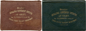 Some of the available bindings of Heath's Counterfeit Detector with sideways lettering.Photos courtesy of Heritage.